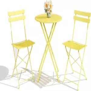 3피스 접이식 비스트로 세트 의자 2개와 테이블 1개가 있는 야외 파티오 가구 공간 절약형 발코니 정원