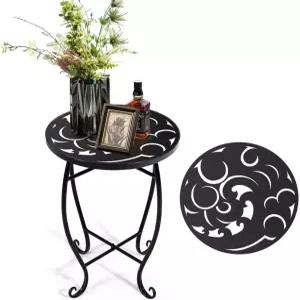 15인치 높이의 금속 식물 스탠드 실내 야외 소용돌이 패턴이 있는 원형 사이드 테이블 파티오 가든 현관