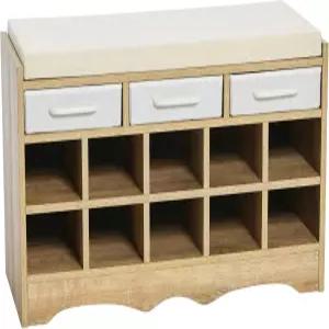 3개의 베이지 서랍이 있는 가정 필수품 진입로 수납 벤치 10개의 신발 칸과 코스탈 오크 러스틱 우드