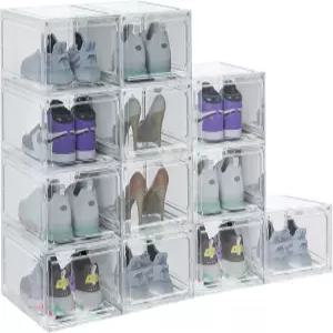 12팩 XX대형 투명 신발 보관 정리함 자석 문 옷장용 스태커블 박스 스니커즈 부츠 용기용 접이식 공간 절약