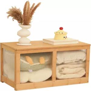 보관함 대나무 보관대 2개의 안전 경첩이 있는 대형 보관 트렁크 침실용 입구 아크릴 패널 신발 벤치 거실