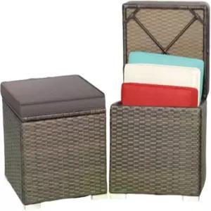 메디몰 파티오 위커 오스만 2종 세트 탈착식 쿠션 포함 다목적 야외 풋스툴 보관함 라탄 사이드 테이블