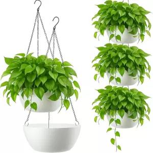 Maxcheck 4팩 13인치 대형 걸이식 화분 실내 야외 배수구 원형 있는 용기 가정 정원 현관 발코니 파티오