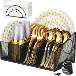 백 스페이스 종이 접시 캐디 식기 홀더 디스펜서 별도 냅킨 파티 바비큐 캠핑 테이블 정리함