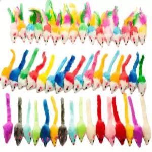 실내 고양이를 위한 패션 토크 48개 모듬 마우스 장난감 털 방울 미니 인터랙티브 플레이 색상 다양