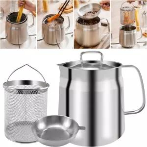 68온스 딥 프라이어 냄비와 바구니 및 오일 스트레이너 감자튀김 치킨 또는 일본식 튀김용 Abnaok 304