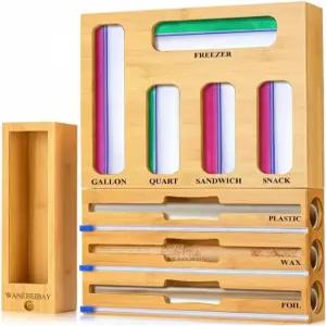커터가 있는 완베이베이 9in1 대나무 보관 가방 랙 주방 서랍 및 벽 적합하며 갤런 쿼트 알루미늄 호일