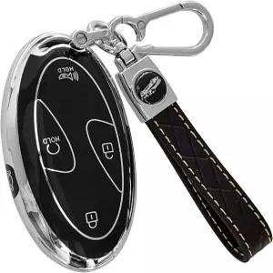 현대 키포브 커버용 그립키쉘TM 가죽 키체인이 장착된 부드러운 TPU 프로텍터 2022 2026 산타페 쏘나타