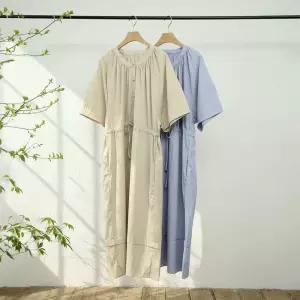 봉봉 롱원피스 캐주얼 나들이 바캉스 셔링 미시 반팔 여름 여행 스트링 루즈핏 20대