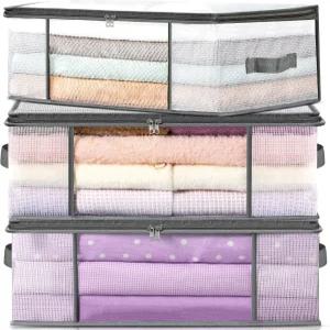 랜드누 3팩 의류 보관 가방 플라스틱 접이식 담요 보관함 침실 침구 이불 베개 옷장 정리 용기 손잡이 포함