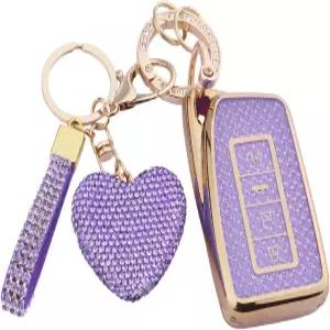 메룬스 다이아몬드 블링 키체인이 장착된 렉서스 키포브 커버 자동차 액세서리 홀더 쉘 소프트 TPU 풀