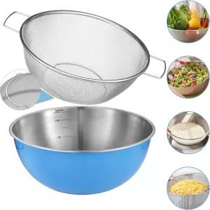 스테인리스 스틸 쌀 세척 그릇 세트 3.5QT 세척기채소 및 손잡이 포함 무손실 미세 다공성 디자인 계량