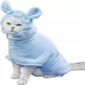 하리카지 강아지 목욕 가운 타월 고양이 마이크로파이버 빠르게 건조 흡수성 후드 소형 중형 대형견 블루