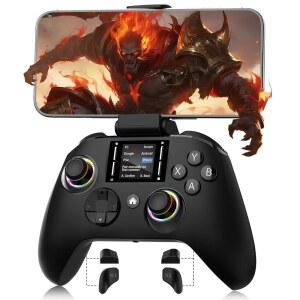 PC /PS4 /스위치 /안드로이드 /iOS용 인터랙티브 화면 무선 게임 컨트롤러, 게이머용 휴대폰 클립이 있는 게임패드, 프로그래머블 /터보 /6축 자이로 /듀얼 진동 /RGB 조명 /웨이크업 /공유