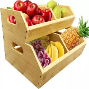 과일 채소 농산물 빵 감자 양파 및 스낵 대나무 주방 보관 용기용 2팩 적재 가능한 야채 보관함 식료품