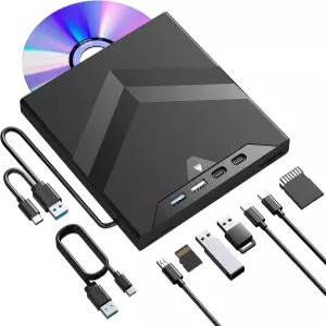 Taopjwr 7-in-1 외장 CD/DVD 드라이브 USB-C 및 SD/TF 카드 슬롯 노트북 휴대용 버너용 3.0 Type C