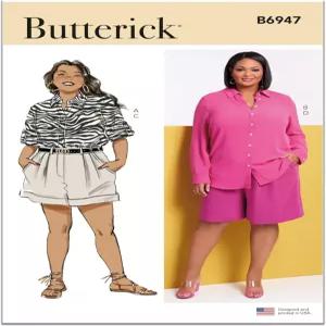 버터릭 여성용 핏 셔츠 및 주름 반바지 재봉 패턴 키트 디자인 코드 B6447 사이즈 20W-22W-24W-26W-28W