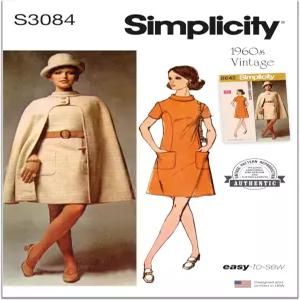 심플리티 SS3084H5 미스의 안감 케이프 및 드레스 재봉 패턴 패킷 디자인 코드 S3084 사이즈 6-8-10-12-14