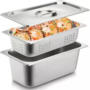 페레이클 3팩 1/3 사이즈 4인치 뚜껑이 뚫린 6인치 호텔 팬 주방용 스팀 테이블 레스토랑 용품 음식 보온용