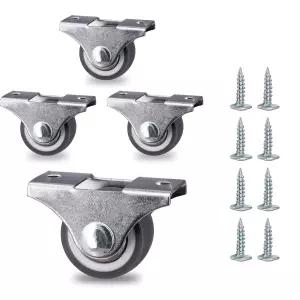 1인치 미니 고정 캐스터 베어링이 있는 고무 바퀴 130LBS 용량 조용한 부드러운 움직임 튼튼한 강철 프레임