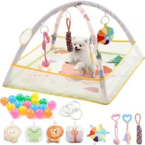 30 x 21 인치 강아지 놀이 체육관 - 개와 고양이를 위한 인터랙티브 활동 매트 삐걱거리는 푹신 및 씹는