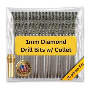 드릴랙스 1mm 다이아몬드 비트 세트(20개)와 콜렛 드멜 로터리 툴과 호환 주얼리 제작 유리 돌 조개껍질 및
