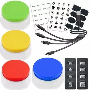 반려동물을 위한 충전식 개 버튼 통신 음성 녹음 고양이 훈련용 소리 가능한 답변 버저 4팩