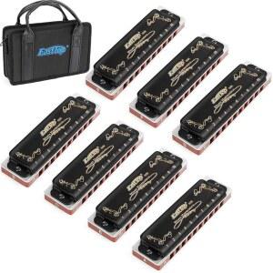 [미국배송] 이스트탑 하모니카 성인 프로 선수 초보자 헤비 듀티 블랙을 위한 케이스 백과 청소용 천으로 A B C D E F G 10 홀 20 톤 키 7 개 설정