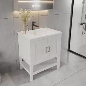 24인치 화이트 프리스탠딩 솔리드 우드 프리미엄 등급 욕조 배스 상단이 없는 오픈 선반 싱크대 베이스