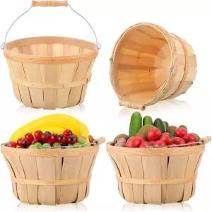 높이 6인치 지름 9.5인치 원형 나무 바구니 수확 정원 음식 서비스 전시 파티용 손잡이가 있는 과일 양동이
