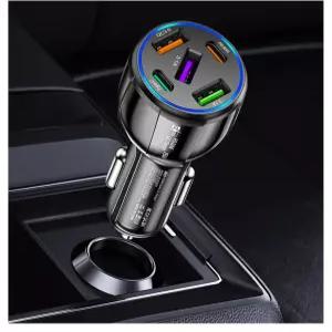 업그레이드된 5포트 차량용 충전기 75W 시가 라이터 어댑터 C타입 및 QC 3.0 초고속 충전 포함 내비게이션