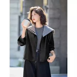 피로달 가을 여성용 니트 케이프 가죽 긴팔 재킷 짧은 캐주얼에 코트 자켓 HO3