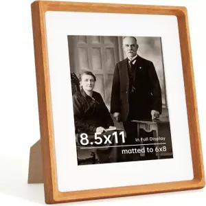 드림랜드 8.5x11 프레임 매트가 장착된 6x8 솔리드 티크 우드 액자 수공예 둥근 모서리 HD 강화 유리