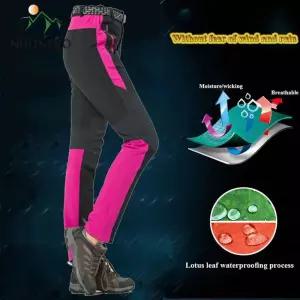 등산바지 NUONEKO 여성용 겨울 양털 소프트쉘 바지 야외 스포츠 열 낚시 스키 캠핑 하이킹 방수 PM26 [호환