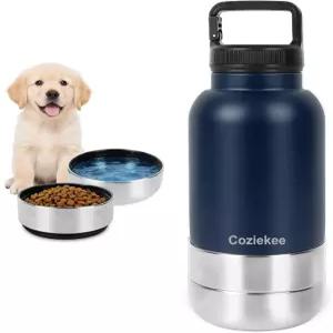3-in-1 개 물병 휴대용 32온스 단열 스테인리스강 애완동물 정수기 물과 음식을 위한 분리형 여행용 그릇