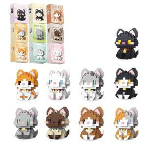 QISHOUTING 9팩 미니 고양이 빌딩 블록, 9가지 스타일의 작은 귀여운 세트, 성인 여성을 위한 미니어처 피규어 장난감, 생일 파티, 스타킹 스터퍼 선호