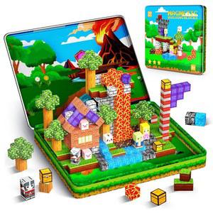 99PCS 마그네틱 블록 여행 장난감, 휴대용 금속 상자가 있는 빌딩 블록, 3-5 4-8 8-12세 유아용 미니 건설 타일, STEM 센서리 야외 장난감 선물