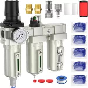 3/4 NPT 공기 압축기 물 분리기 0-240 PSI 조절기 미립자 필터 합체 건조제 건조기 금속 그릇 자동 배수기