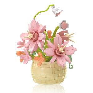 미니 플라워 빌딩 블록 세트, 장난감, 식물 및 다육질 화분 식물학 컬렉션 생일 선물 6세 이상 소녀 소년 성인 (향수 릴리 155개)