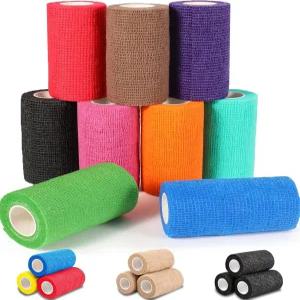 AZEN 9팩 자가 접착 붕대 랩 4인치 X 5야드 탄성 응집 컬러 운동 테이프 타투 그립 수의사 발목