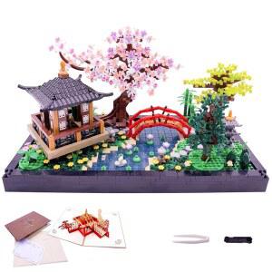 알리즈드 마이크로 빌딩 블록 세트 중국 선 정원 건축 및 벚꽃 분재 나무 장난감 일본 사쿠라 하우스 모델 크리에이티브 미니 벽돌 선물 14+ 2280 PCS
