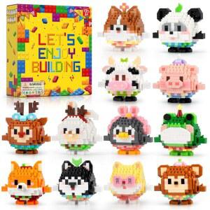 아이블로타임 마이크로 빌딩 블록 세트 부활절 12팩 미니 동물 피규어 2931 PCS 파티, 굿이백 스터퍼 선물 크리스마스 생일 14세 선호+