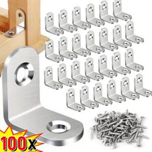 스테인레스 스틸 L자형 코너 브래킷 가구 보드 10 포함 연결 앵글 고정 레이어 90 100 나사