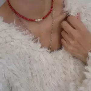천연석 목걸이 붉은색 초커 담수진주 산호 원석 수제 짧은 체인 여성 액세서리