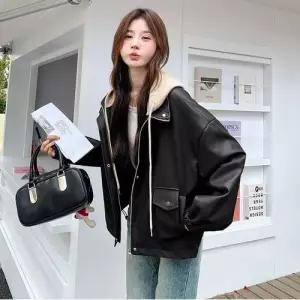 엘럽 여친 투피스 후드 갈색 점퍼 코트 가죽 야구 쿨맥스 봄가을 가짜 박템3