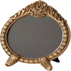 HSDDHOME 작은 빈티지 라운드 골드 베니티 미러 9.5인치 x 12.5인치 바로크 아치형 책상 침실 및 화장대