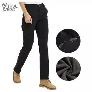 등산바지 TRVLWEGO 여성용 야외 하이킹 바지 트레킹 플리스 슬림 소프트 쉘 스노우 스키 방수 방풍 겨울 등