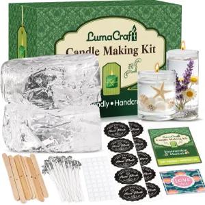 양초 제작을 위한 LumaCraft 클리어 젤 왁스 - 50개의 윅 스티커 및 10개의 홀더가 포함된 2.2LB 투명 젤리