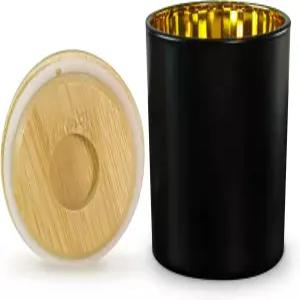 뚜껑이 10온스인 아로팍 캔들 병 대나무 12조각을 만드는 우아한 금색 내부 - 블랙 매트