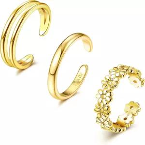 하이소 14K 골드 도금 토링 조절 가능한 오픈 큐빅 지르코니아 밴드 세트 여름 비치 풋 주얼리